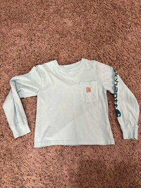 Carhartt Kids Long Sleeve Pocket Tee - Mint with Navy Sleeve Print